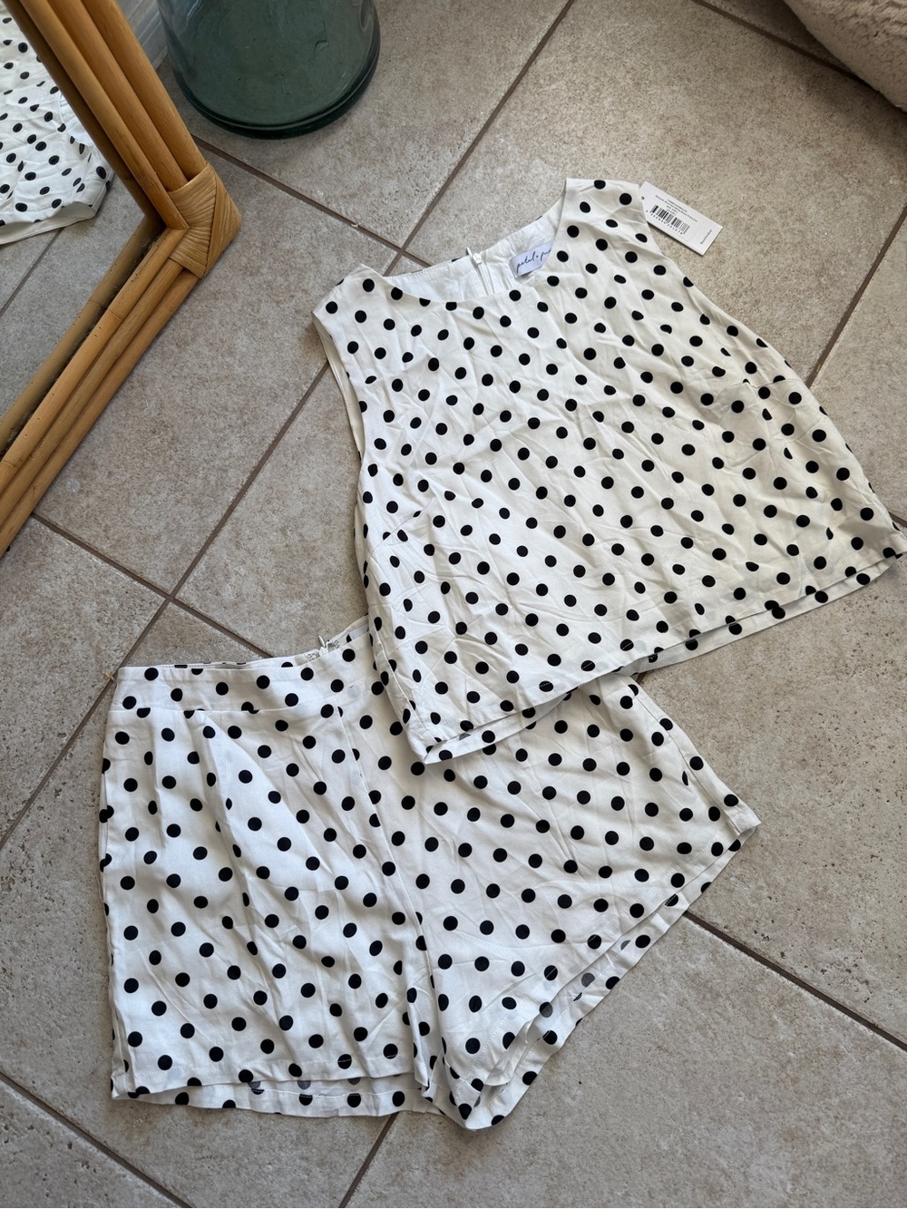 Petal & Pup White and Black Polka Dot High-Waist Shorts Set